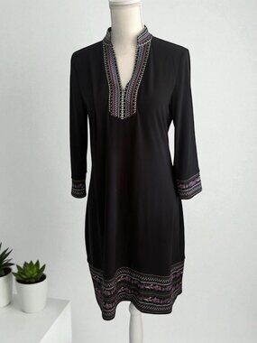 WHITE HOUSE BLACK MARKET WHBM Black Collared Stretch Shift Dress Size Medium